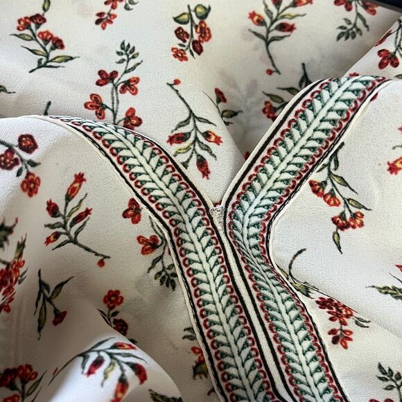 Max Studio Floral Blouse Waist Tie XL V-Neck Beige Office Career Work - Picture 7 of 7